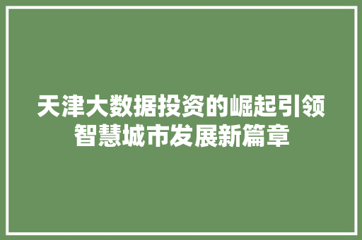 天津大数据投资的崛起引领智慧城市发展新篇章