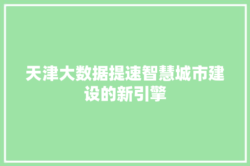 天津大数据提速智慧城市建设的新引擎