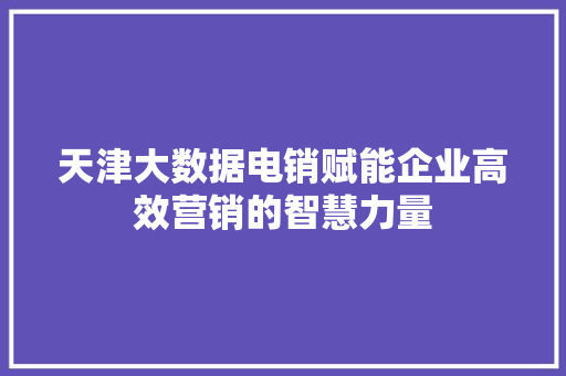 天津大数据电销赋能企业高效营销的智慧力量