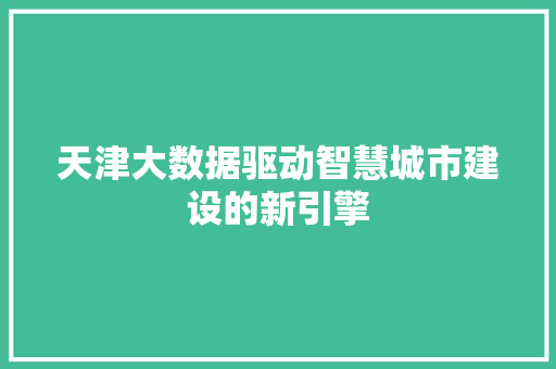 天津大数据驱动智慧城市建设的新引擎