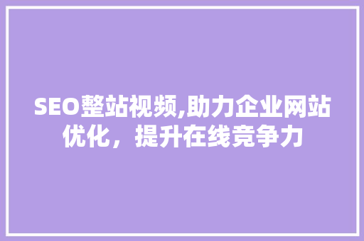 SEO整站视频,助力企业网站优化，提升在线竞争力 项目报告
