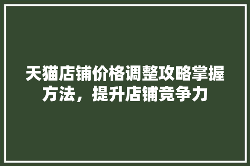天猫店铺价格调整攻略掌握方法，提升店铺竞争力