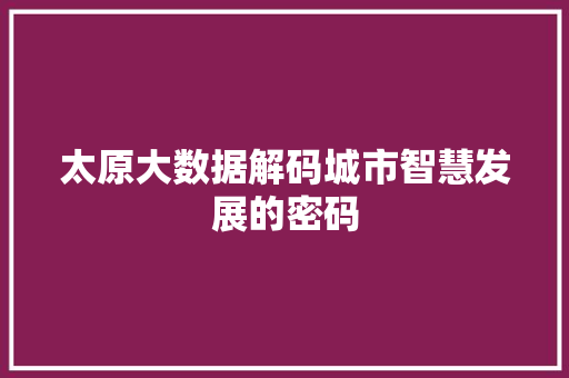 太原大数据解码城市智慧发展的密码