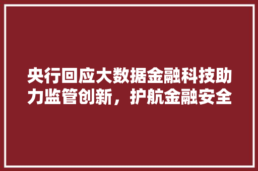 央行回应大数据金融科技助力监管创新，护航金融安全