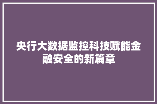 央行大数据监控科技赋能金融安全的新篇章