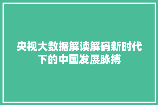 央视大数据解读解码新时代下的中国发展脉搏