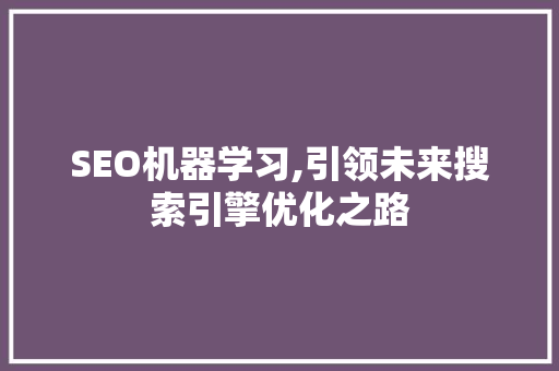 SEO机器学习,引领未来搜索引擎优化之路