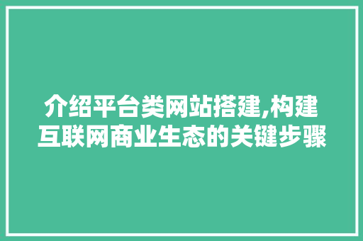 介绍平台类网站搭建,构建互联网商业生态的关键步骤