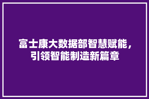 富士康大数据部智慧赋能，引领智能制造新篇章