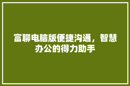 富聊电脑版便捷沟通，智慧办公的得力助手