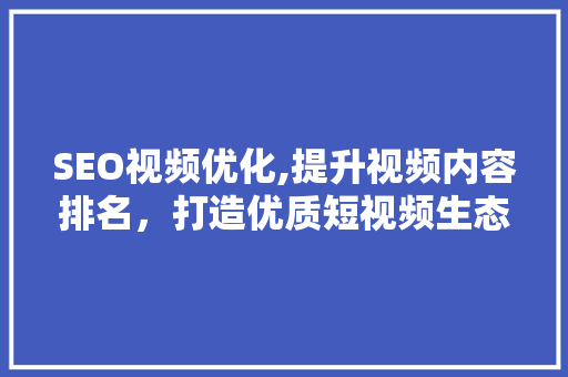 SEO视频优化,提升视频内容排名，打造优质短视频生态 网站建设