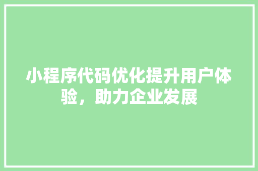 小程序代码优化提升用户体验，助力企业发展