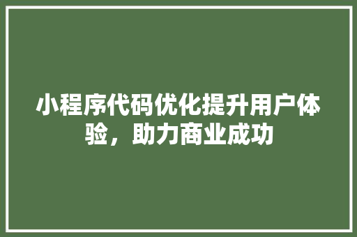 小程序代码优化提升用户体验，助力商业成功