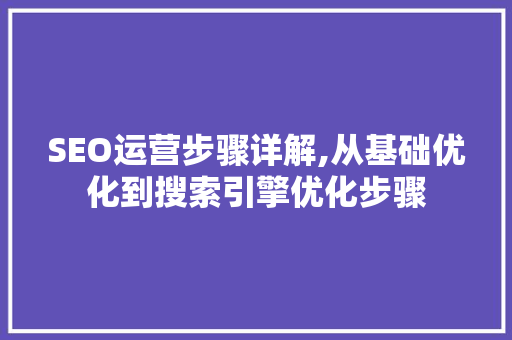 SEO运营步骤详解,从基础优化到搜索引擎优化步骤 后端技术