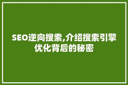 SEO逆向搜索,介绍搜索引擎优化背后的秘密