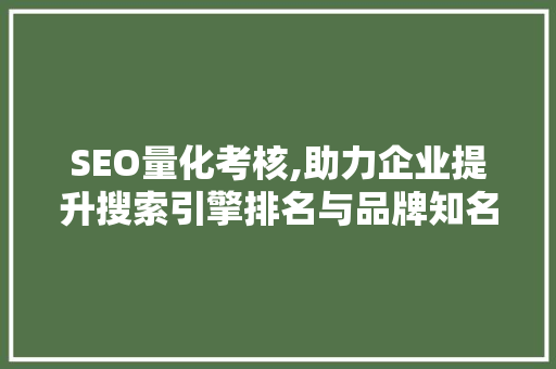 SEO量化考核,助力企业提升搜索引擎排名与品牌知名度