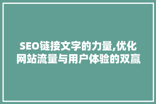 SEO链接文字的力量,优化网站流量与用户体验的双赢之路