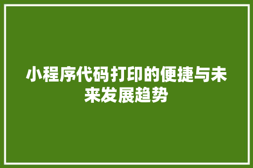 小程序代码打印的便捷与未来发展趋势