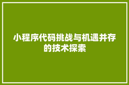 小程序代码挑战与机遇并存的技术探索