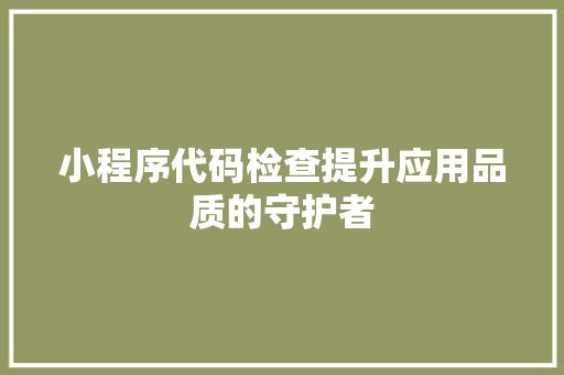 小程序代码检查提升应用品质的守护者