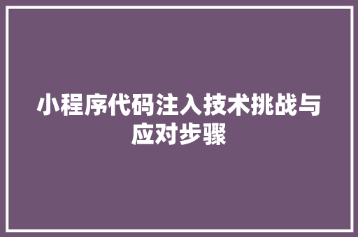 小程序代码注入技术挑战与应对步骤