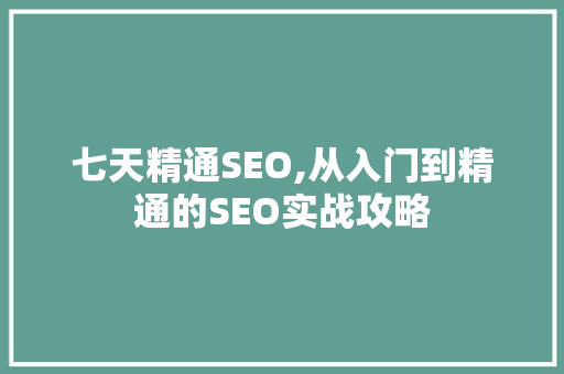 七天精通SEO,从入门到精通的SEO实战攻略