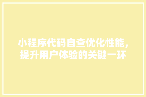 小程序代码自查优化性能，提升用户体验的关键一环