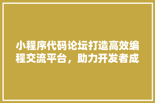 小程序代码论坛打造高效编程交流平台，助力开发者成长