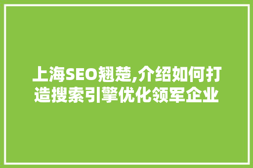 上海SEO翘楚,介绍如何打造搜索引擎优化领军企业 MySQL