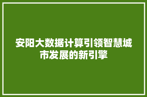 安阳大数据计算引领智慧城市发展的新引擎