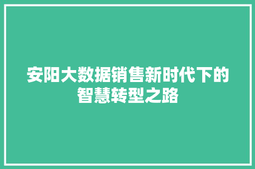 安阳大数据销售新时代下的智慧转型之路