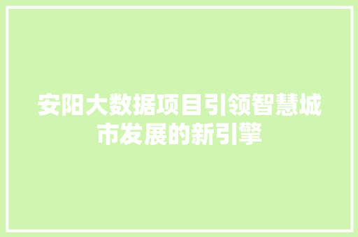 安阳大数据项目引领智慧城市发展的新引擎