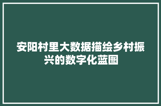 安阳村里大数据描绘乡村振兴的数字化蓝图