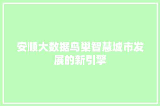 安顺大数据鸟巢智慧城市发展的新引擎