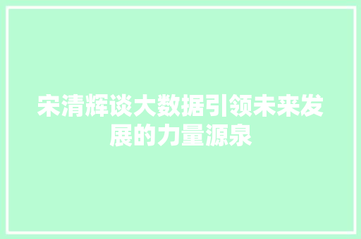 宋清辉谈大数据引领未来发展的力量源泉