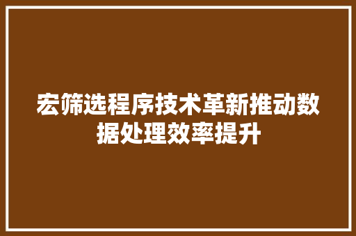 宏筛选程序技术革新推动数据处理效率提升