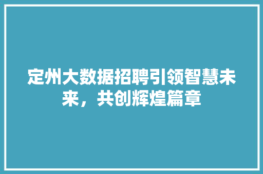 定州大数据招聘引领智慧未来，共创辉煌篇章