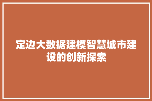 定边大数据建模智慧城市建设的创新探索