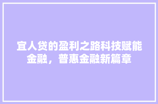 宜人贷的盈利之路科技赋能金融，普惠金融新篇章