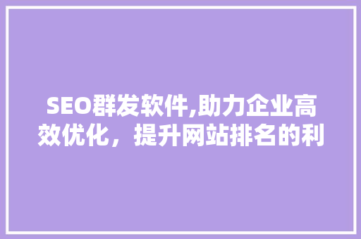 SEO群发软件,助力企业高效优化，提升网站排名的利器