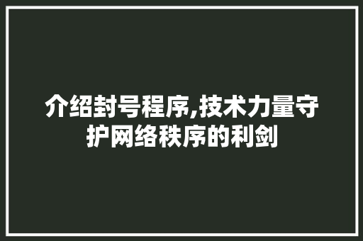 介绍封号程序,技术力量守护网络秩序的利剑