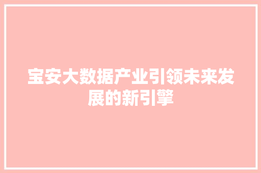 宝安大数据产业引领未来发展的新引擎