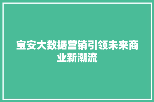 宝安大数据营销引领未来商业新潮流