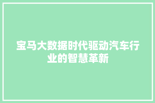 宝马大数据时代驱动汽车行业的智慧革新
