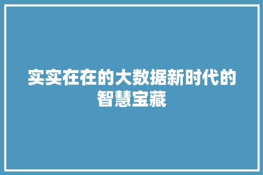 实实在在的大数据新时代的智慧宝藏