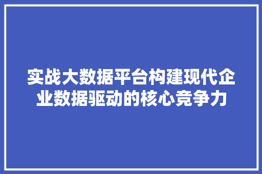 实战大数据平台构建现代企业数据驱动的核心竞争力