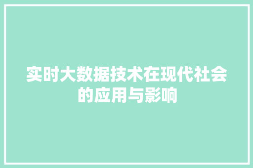 实时大数据技术在现代社会的应用与影响