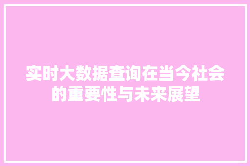 实时大数据查询在当今社会的重要性与未来展望