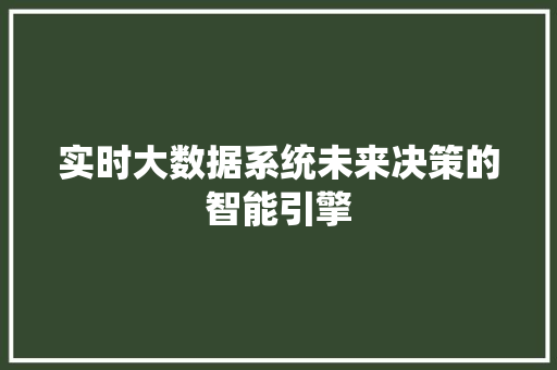 实时大数据系统未来决策的智能引擎