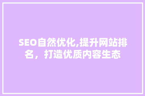 SEO自然优化,提升网站排名，打造优质内容生态
